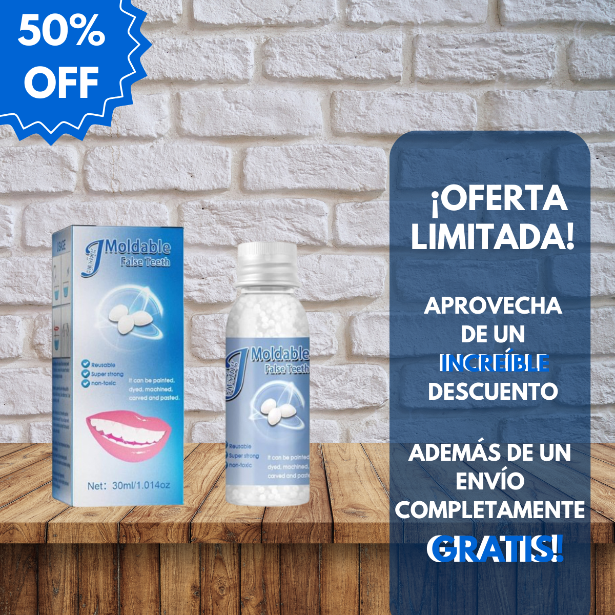 GRATIS 1 FRASCO 😱 PROMO 2 X 1 🎁 REMATE DE ABRIL -50% MOLDEADOR PARA DENTADURA