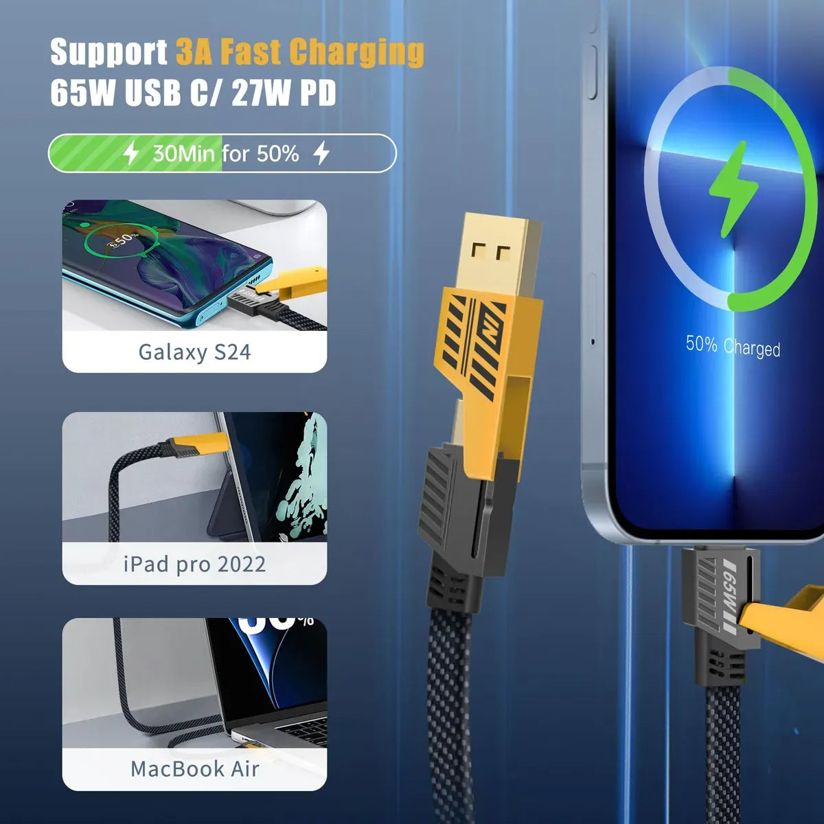 CABLE MULTIFUNCIONAL PARA TODO TIPO DE CELULAR - CARGA RÁPIDA